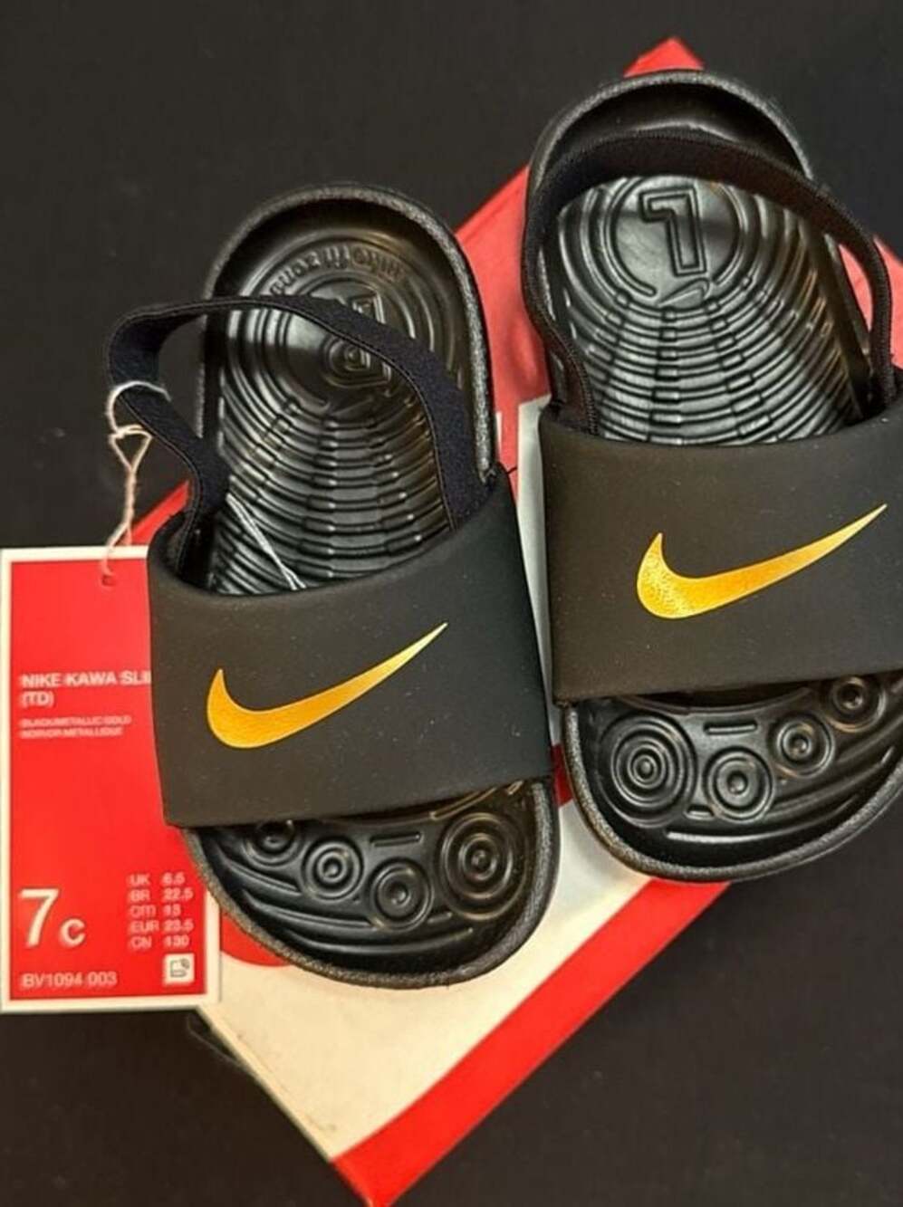 Nike Kawa Slide (TD) Toddler Sandals Black/Metallic Gold 5c